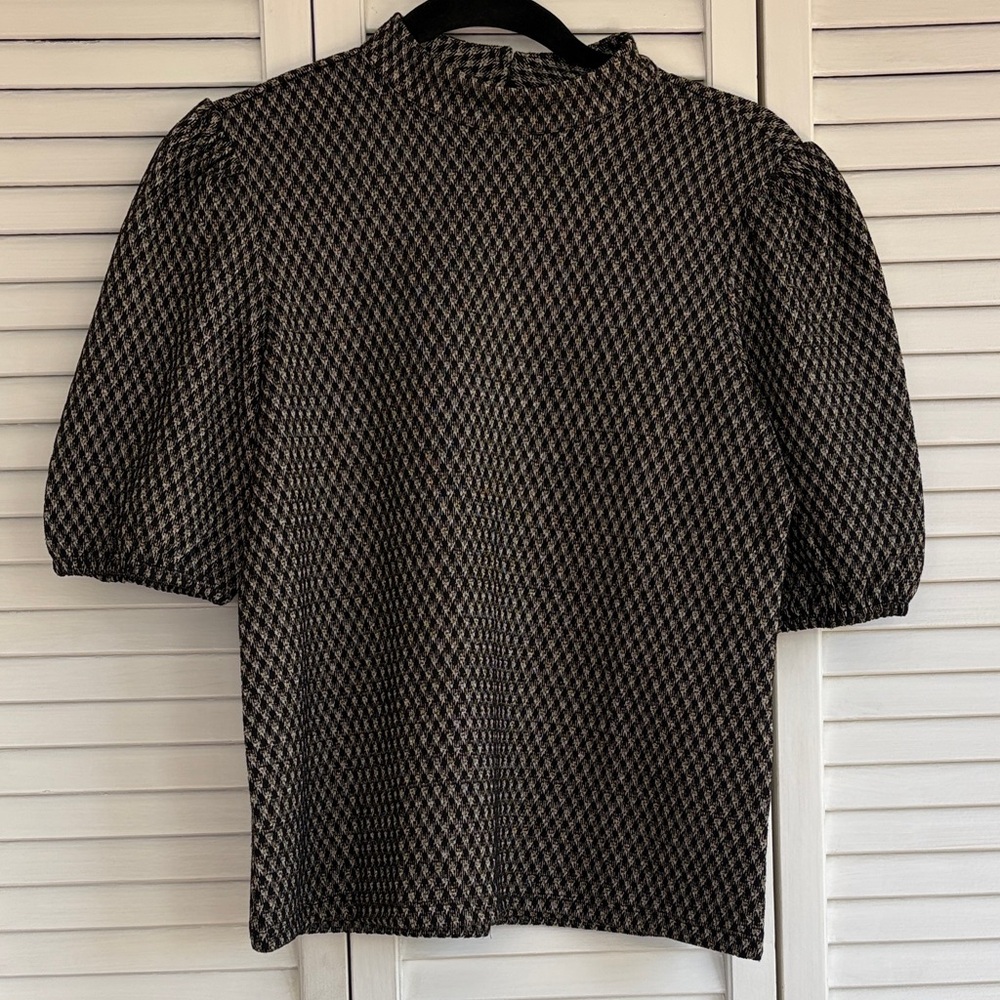 Elegant Black and White and Gold Houndstooth Women's Top Ann Taylor Factory
